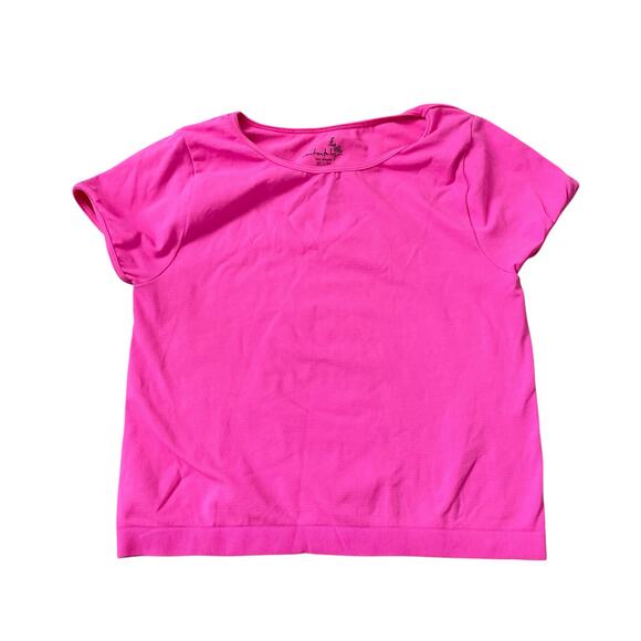 Free People Hot Pink Nylon Spandex Baby Tee Crop Top Workout Size Medium - Picture 4 of 4